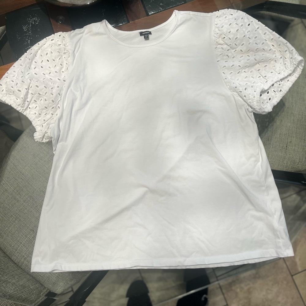 Express White Eyelet Sleeve Tee